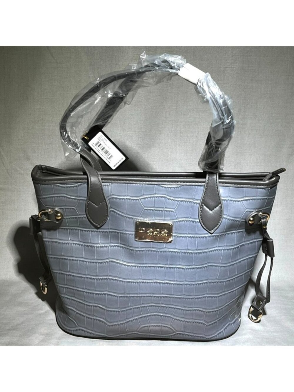 Bebe Grey Blue Micca Crocodile Small Tote Bag NWT